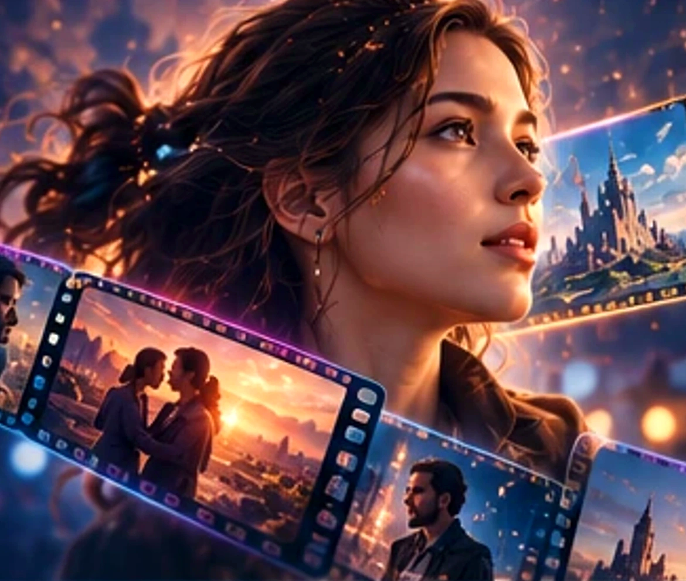 Cinematic story concept with illuminated visual frames